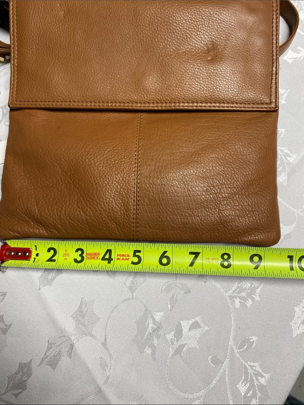 Men's Tan Leather Messenger Bag with Front Zip Pocket